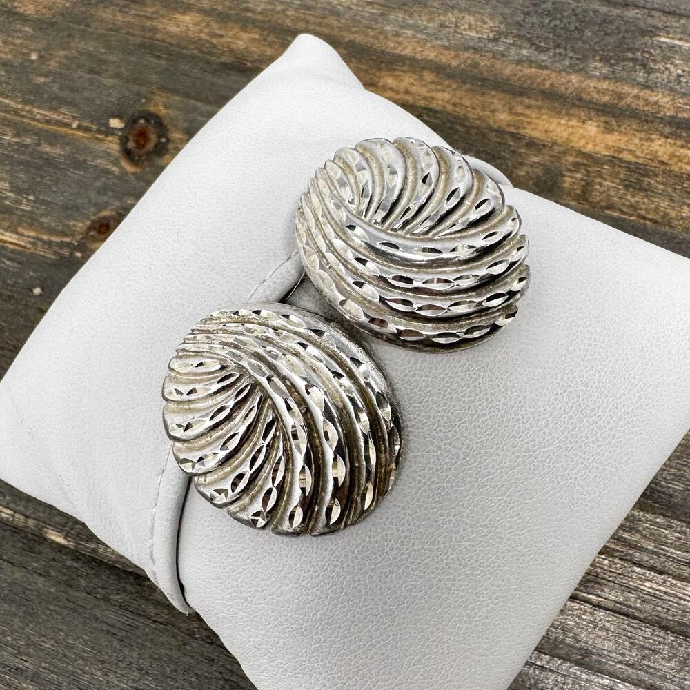 Sterling Silver 925 Ribbed Fan Stud Earrings Starburst Knot Design Post Back
